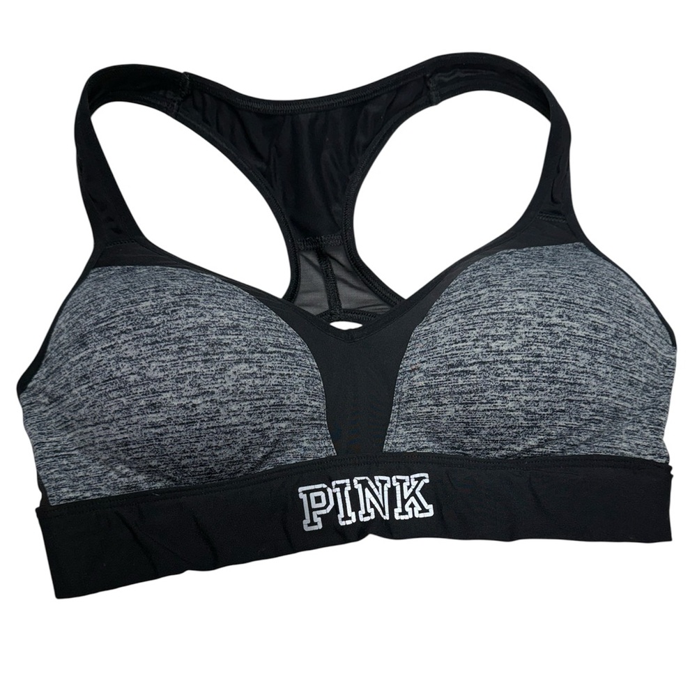 Victoria’s Secret PINK Gray & Black Padded Sports Bra with Mesh Back Size S